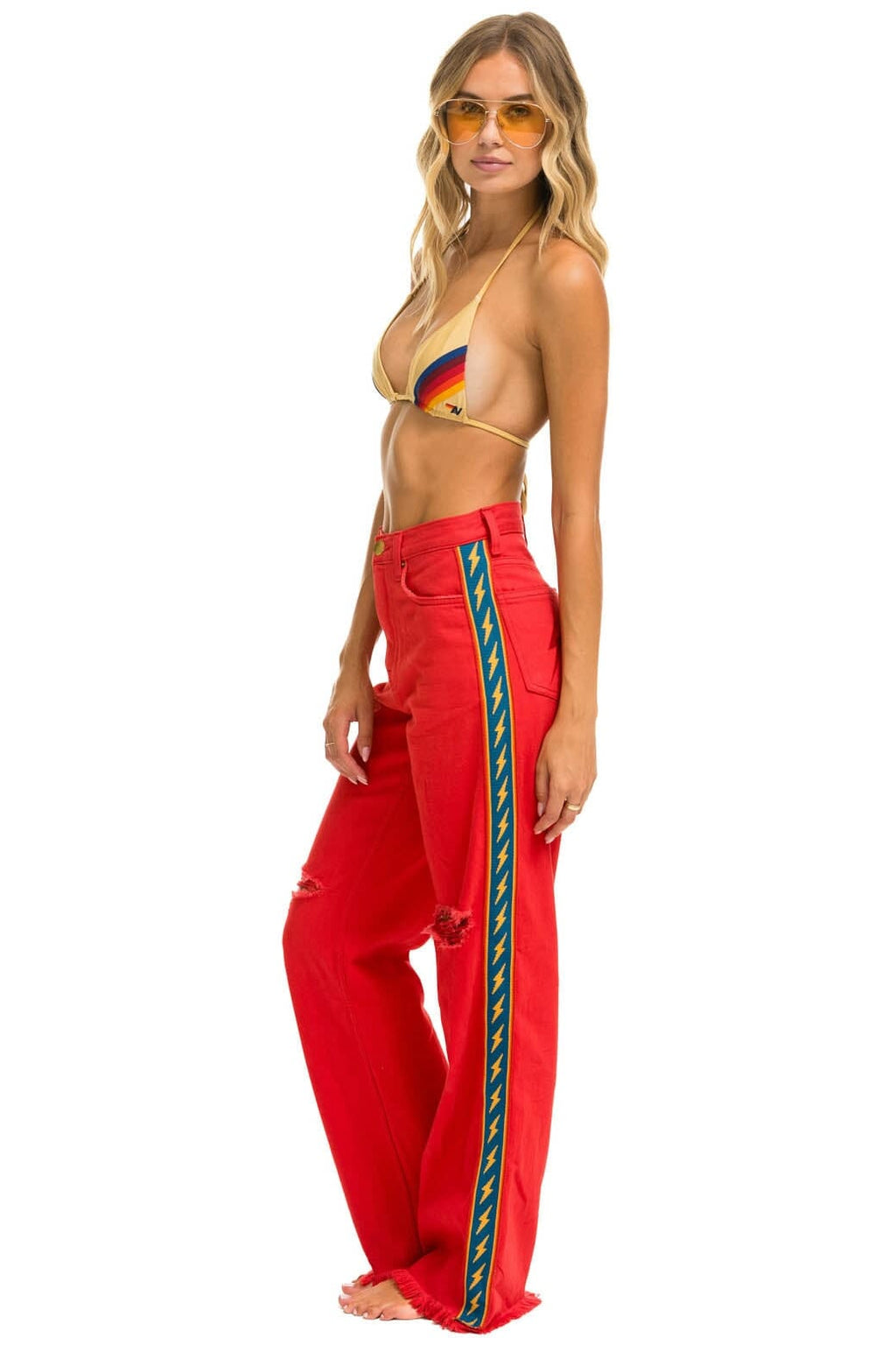 Classic BOLT STRIPE HI RISE WIDE-LEG GYPSY JEAN - RED