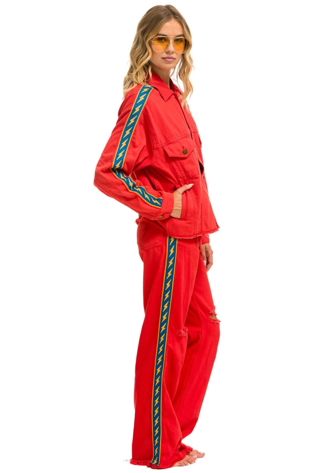 Classic BOLT STRIPE HI RISE WIDE-LEG GYPSY JEAN - RED