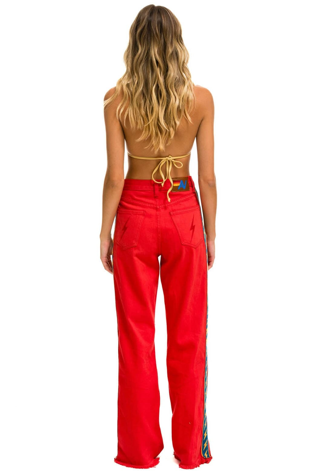 Classic BOLT STRIPE HI RISE WIDE-LEG GYPSY JEAN - RED