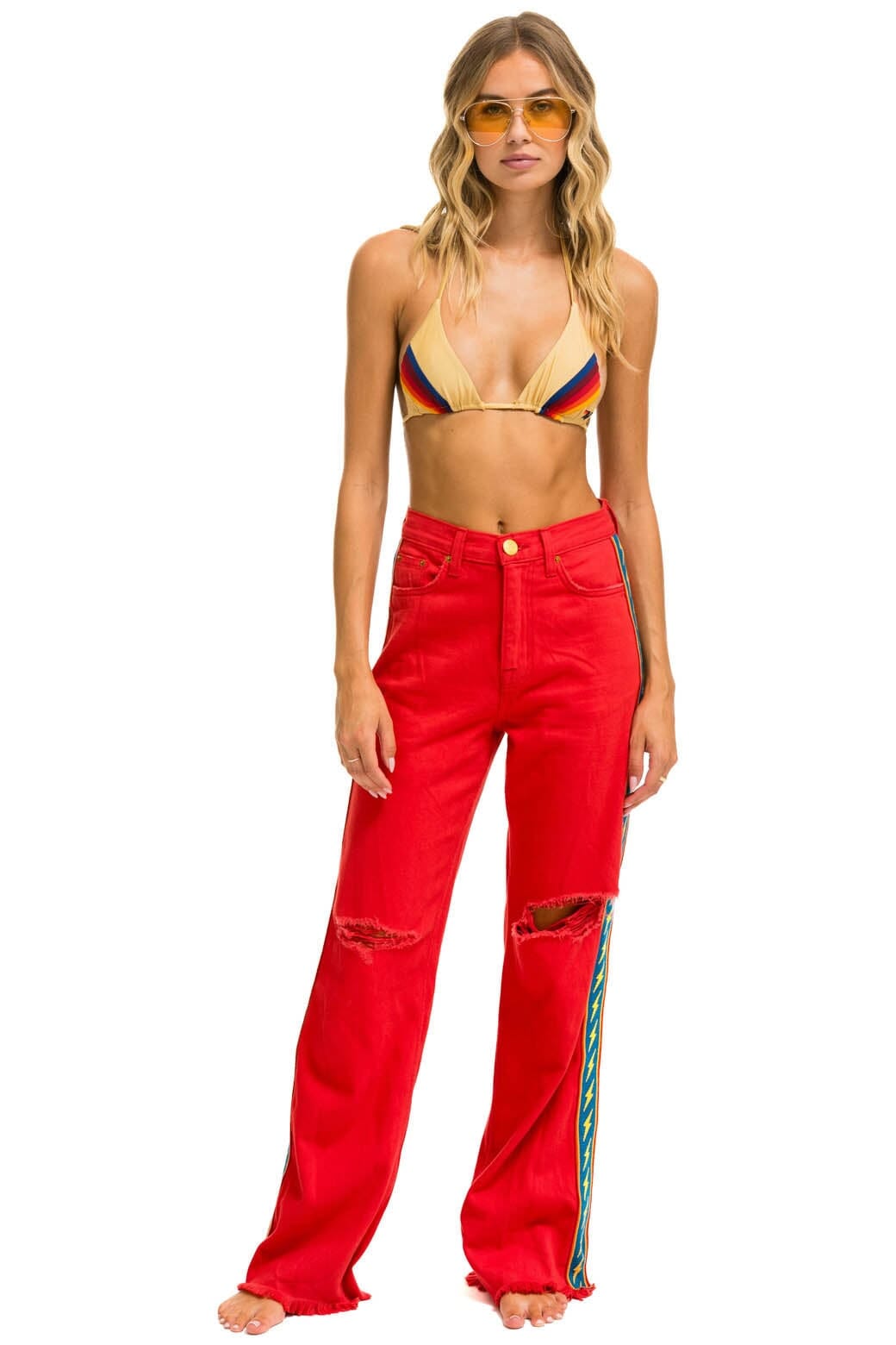 Classic BOLT STRIPE HI RISE WIDE-LEG GYPSY JEAN - RED