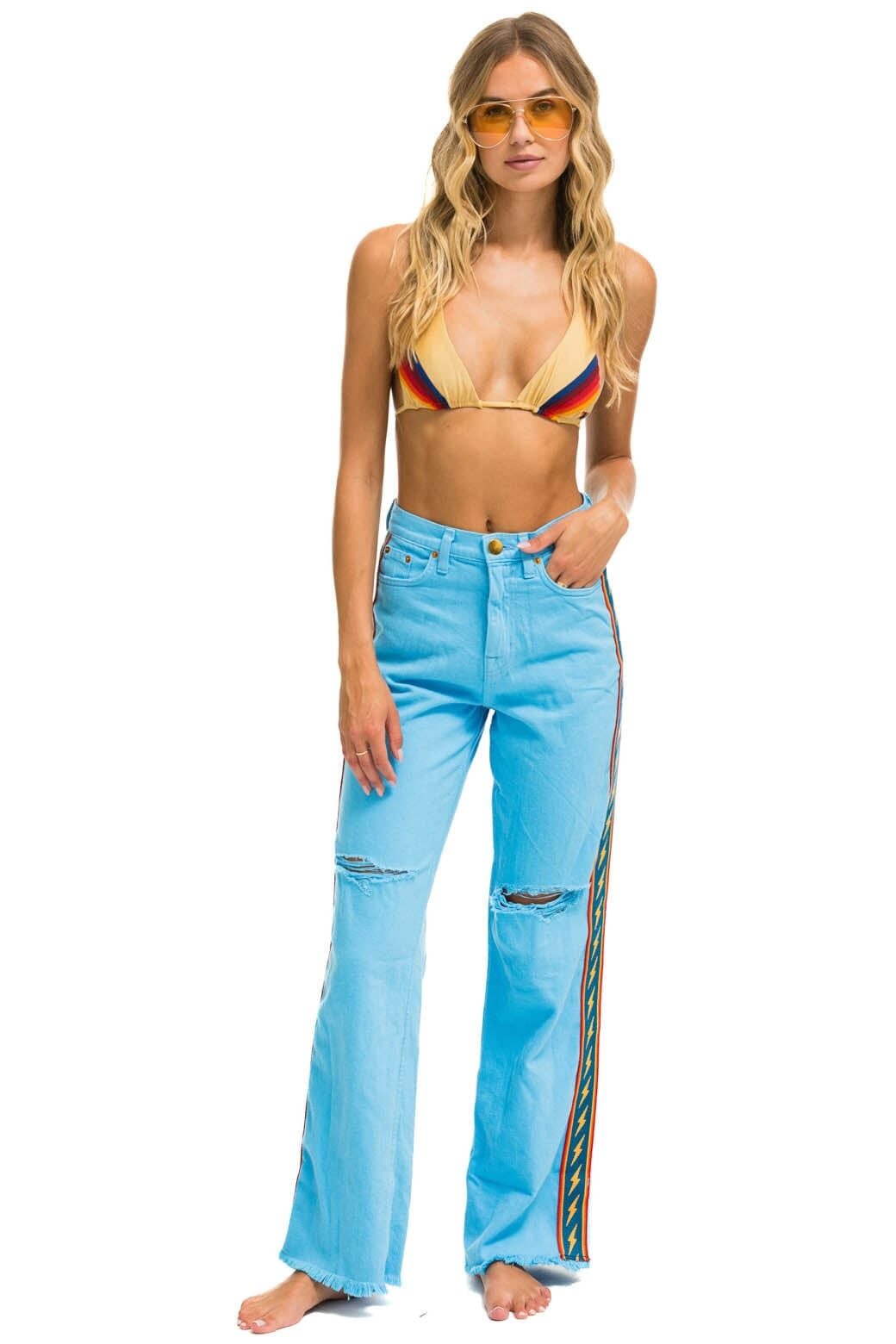 Classic BOLT STRIPE HI RISE WIDE-LEG GYPSY JEAN - SKY