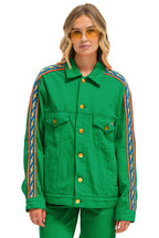 Classic BOLT STRIPE OVERSIZED CONCERT DENIM JACKET - KELLY GREEN
