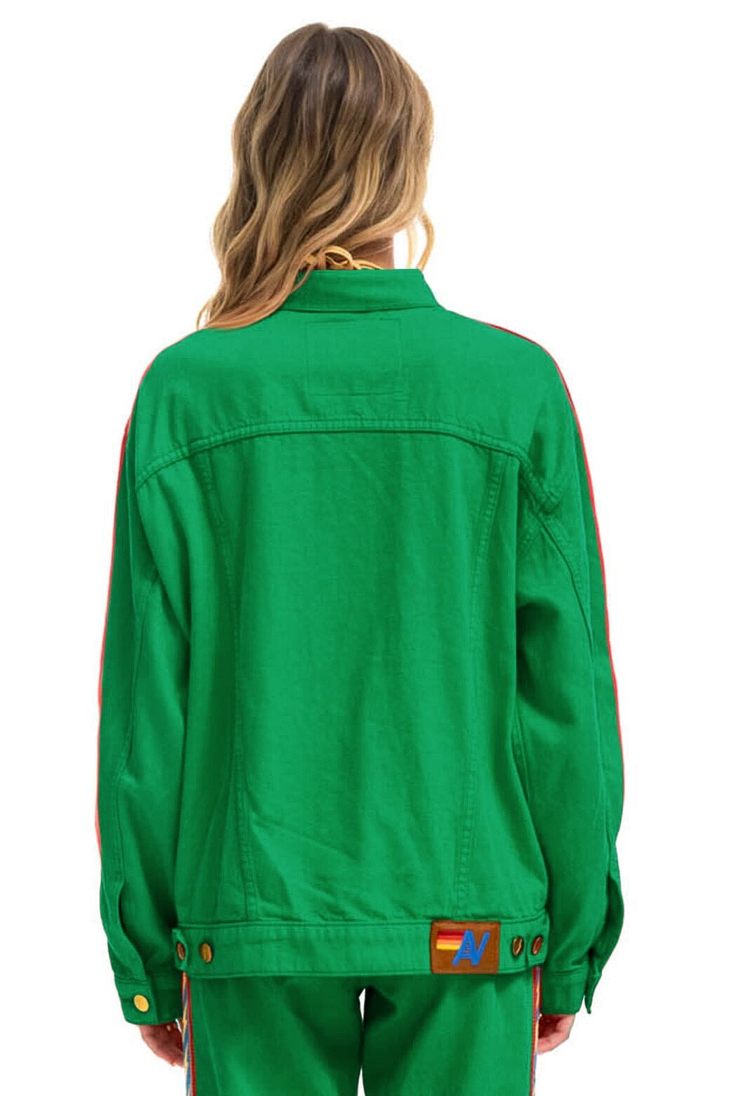 Classic BOLT STRIPE OVERSIZED CONCERT DENIM JACKET - KELLY GREEN