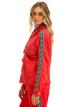 Classic BOLT STRIPE OVERSIZED CUTOFF DENIM JACKET - RED