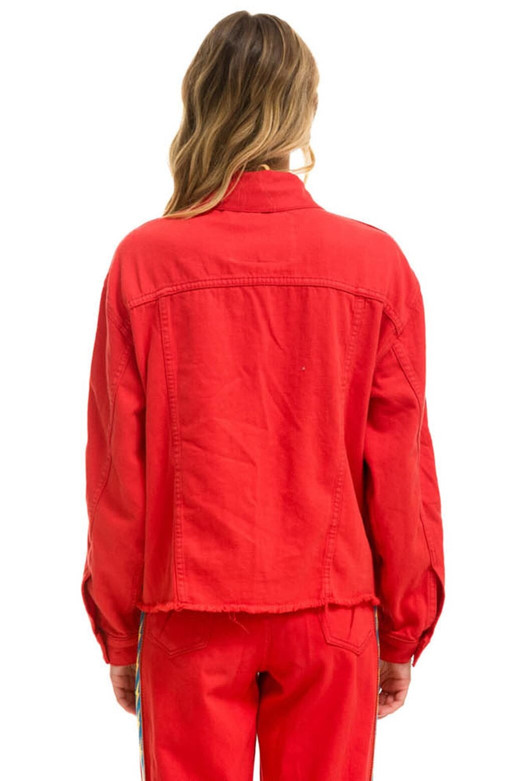 Classic BOLT STRIPE OVERSIZED CUTOFF DENIM JACKET - RED