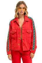 Classic BOLT STRIPE OVERSIZED CUTOFF DENIM JACKET - RED