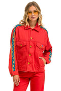 Classic BOLT STRIPE OVERSIZED CUTOFF DENIM JACKET - RED