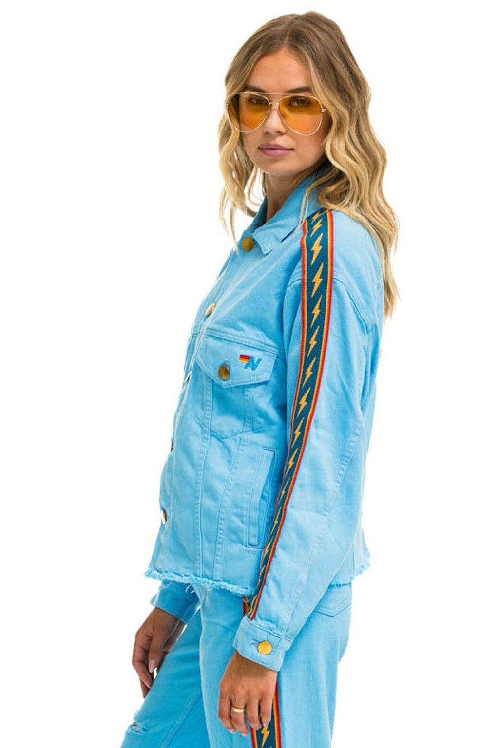 Classic BOLT STRIPE OVERSIZED CUTOFF DENIM JACKET - SKY