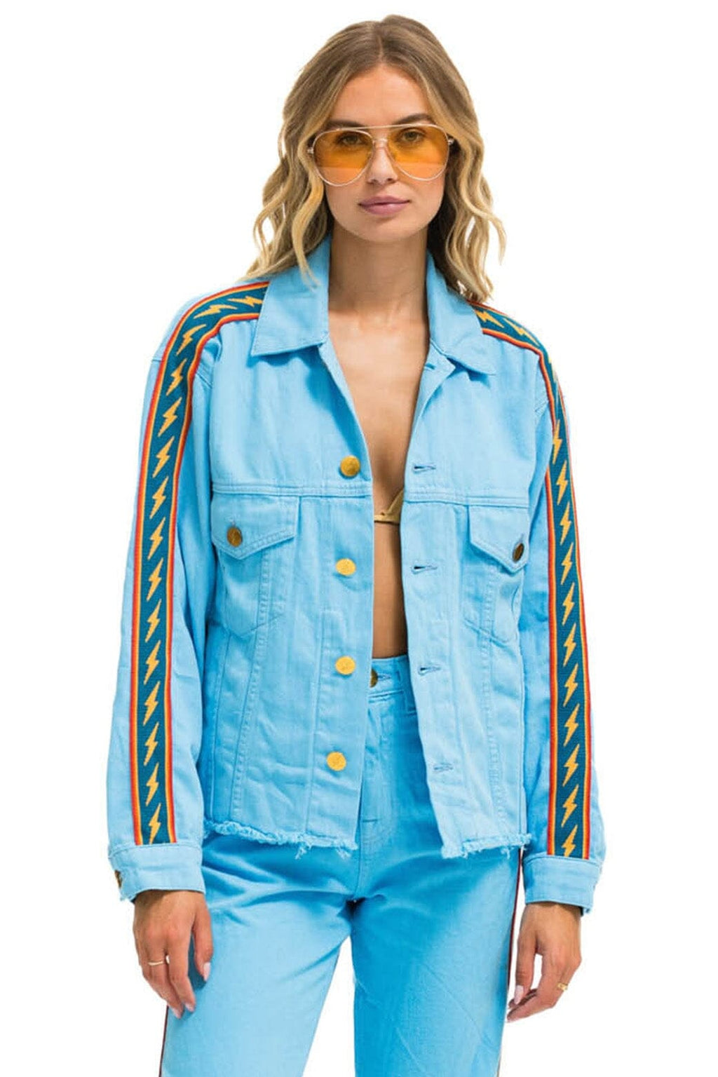 Classic BOLT STRIPE OVERSIZED CUTOFF DENIM JACKET - SKY
