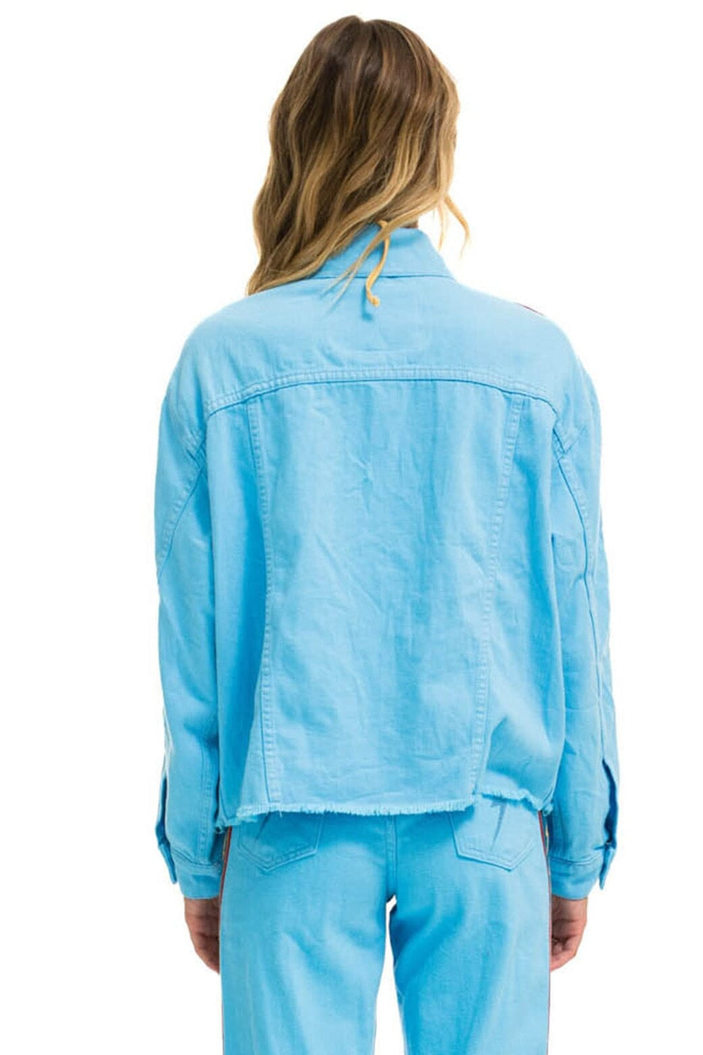 Classic BOLT STRIPE OVERSIZED CUTOFF DENIM JACKET - SKY