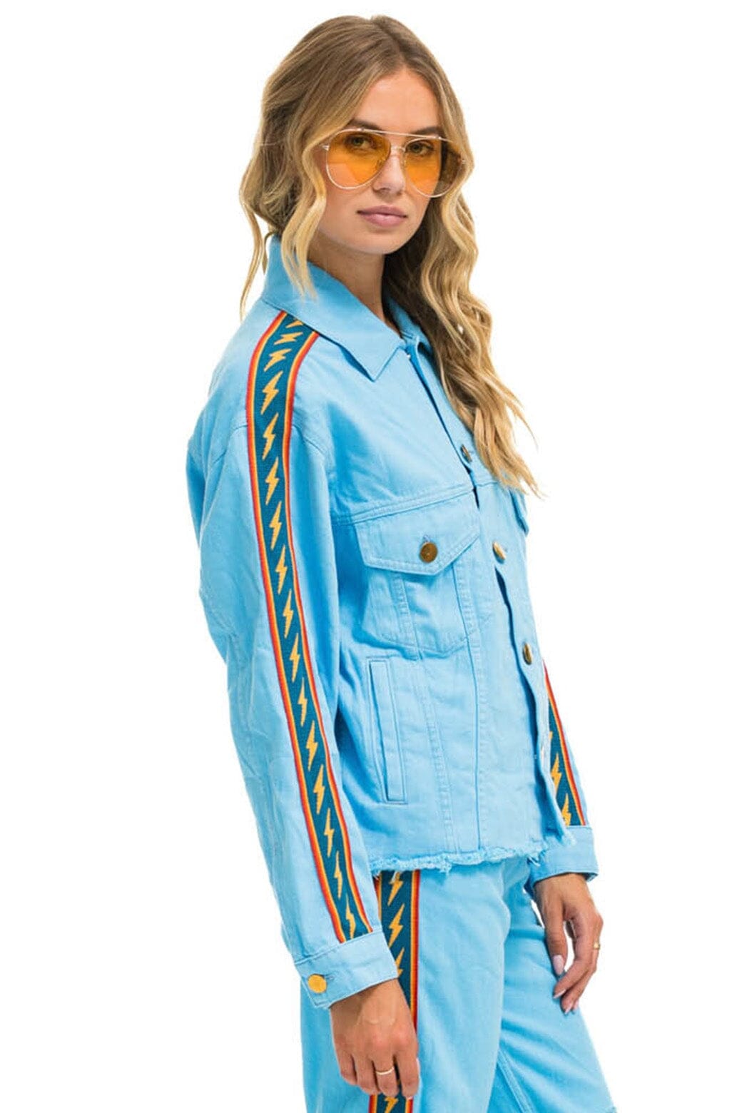 Classic BOLT STRIPE OVERSIZED CUTOFF DENIM JACKET - SKY