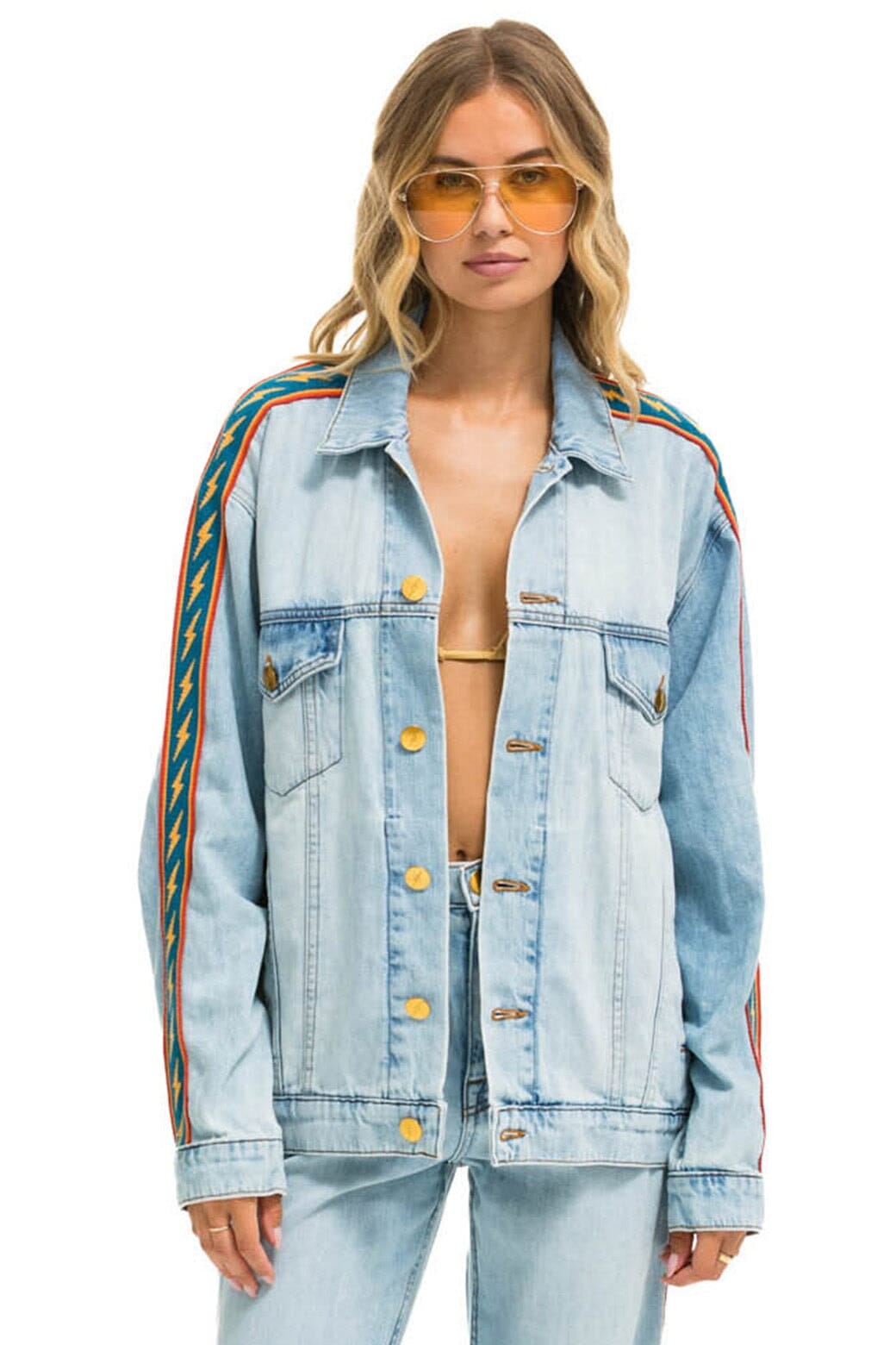 Classic BOLT STRIPE OVERSIZED CONCERT DENIM JACKET - SUPER LIGHT