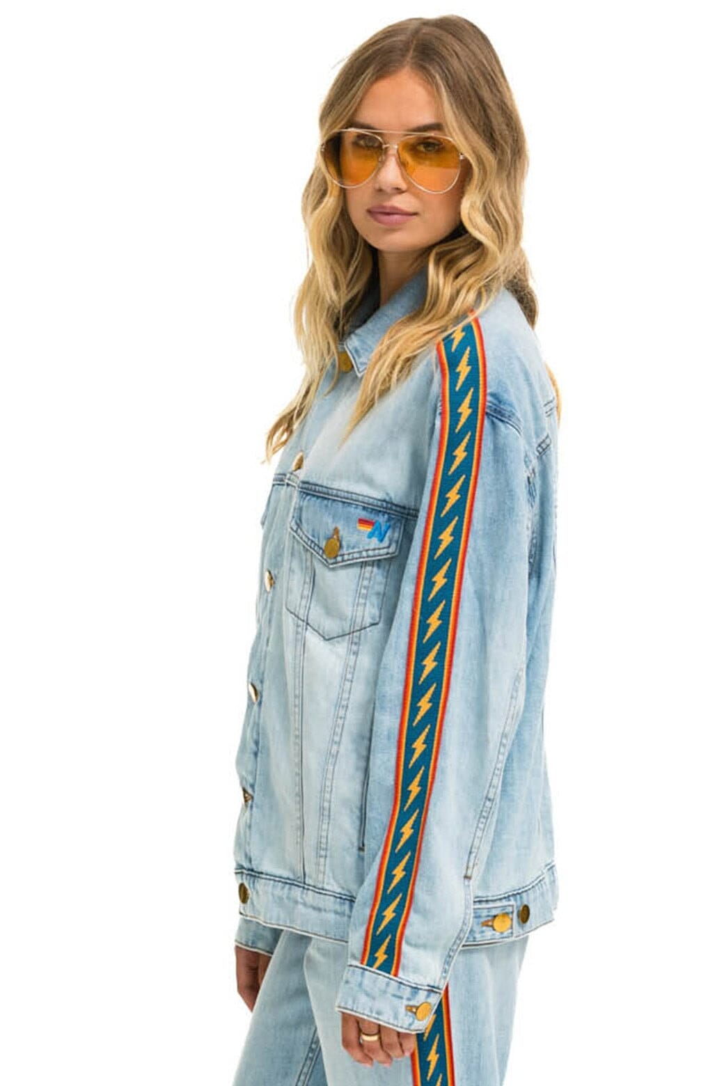 Classic BOLT STRIPE OVERSIZED CONCERT DENIM JACKET - SUPER LIGHT