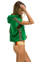 Classic BOLT STRIPE SLEEVELESS RELAXED CROPPED PULLOVER HOODIE - KELLY GREEN