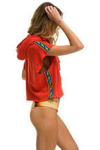 Classic BOLT STRIPE SLEEVELESS RELAXED CROPPED PULLOVER HOODIE - RED