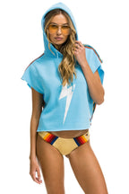 Classic BOLT STRIPE SLEEVELESS RELAXED CROPPED PULLOVER HOODIE - SKY