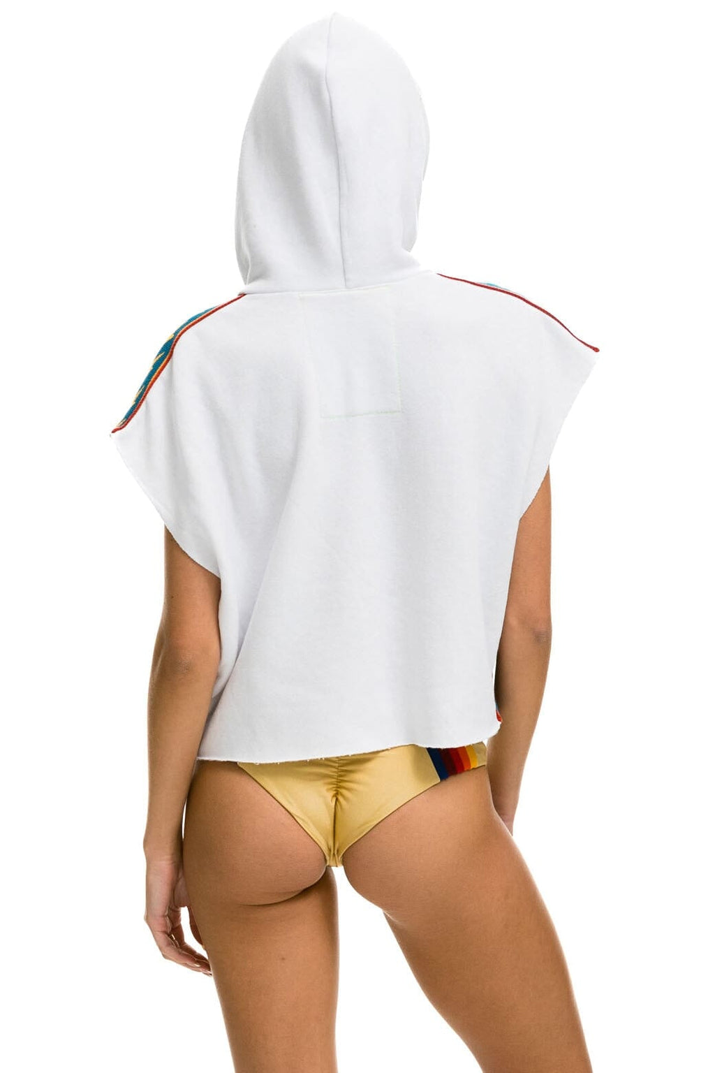 Classic BOLT STRIPE SLEEVELESS RELAXED CROPPED PULLOVER HOODIE - WHITE