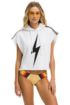 Classic BOLT STRIPE SLEEVELESS RELAXED CROPPED PULLOVER HOODIE - WHITE