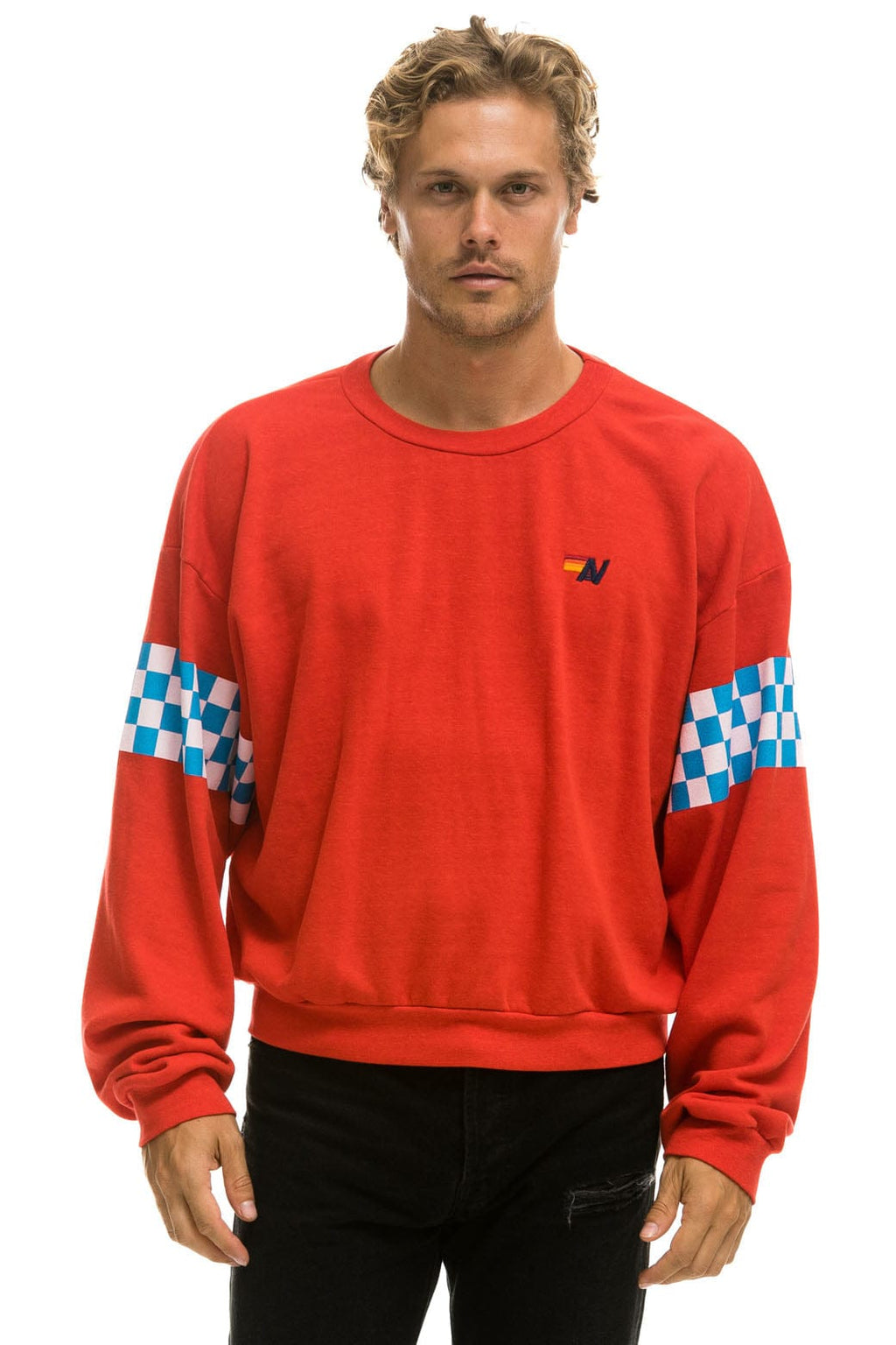 Classic CHECK 2 SLEEVE RELAXED CREW SWEATSHIRT - RED WHITE BLUE