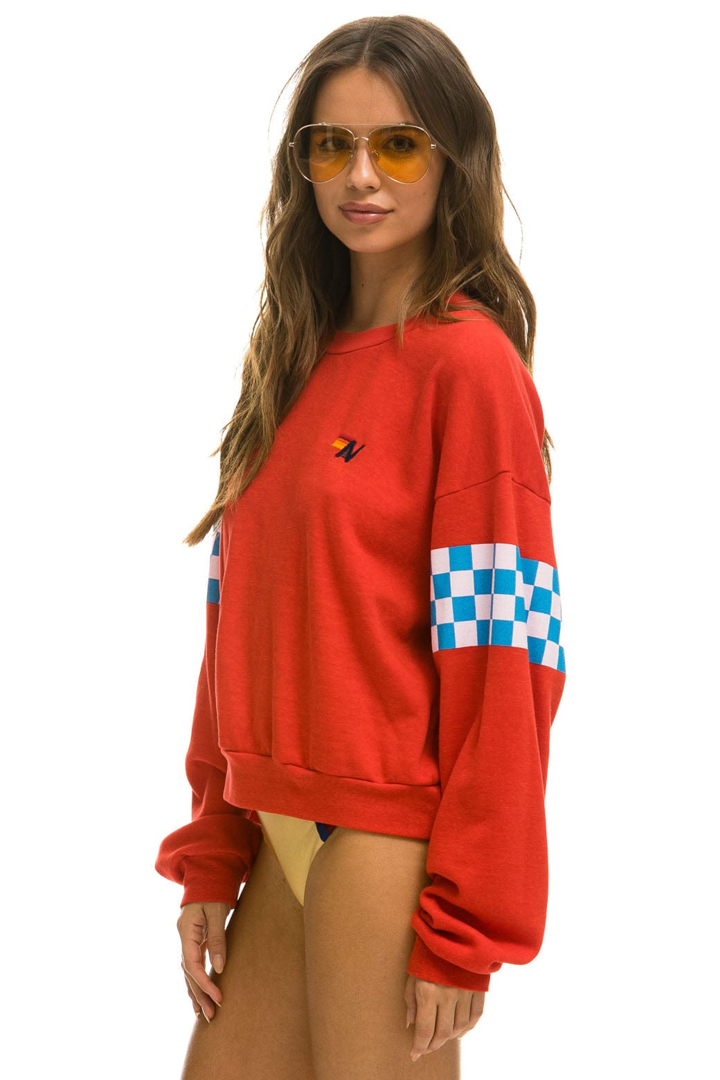 Classic CHECK 2 SLEEVE RELAXED CREW SWEATSHIRT - RED WHITE BLUE
