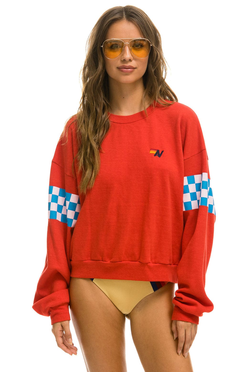 Classic CHECK 2 SLEEVE RELAXED CREW SWEATSHIRT - RED WHITE BLUE