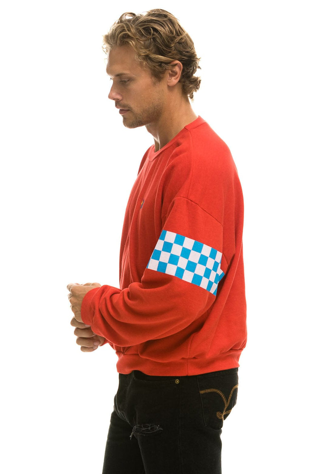 Classic CHECK 2 SLEEVE RELAXED CREW SWEATSHIRT - RED WHITE BLUE
