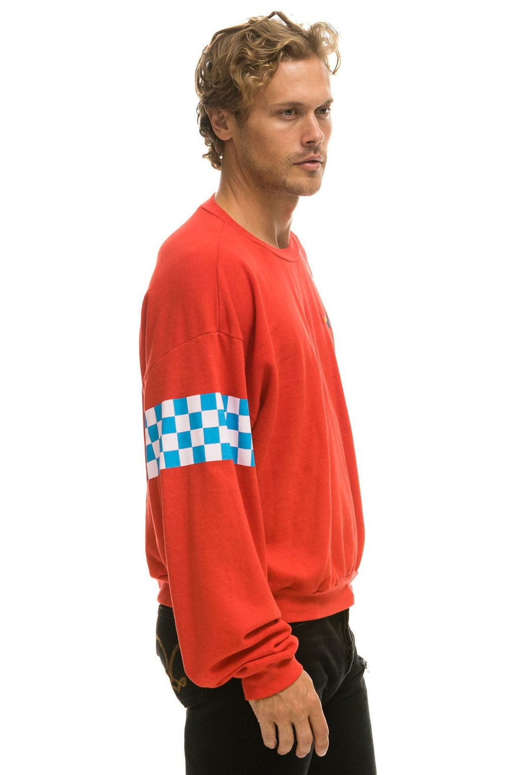 Classic CHECK 2 SLEEVE RELAXED CREW SWEATSHIRT - RED WHITE BLUE