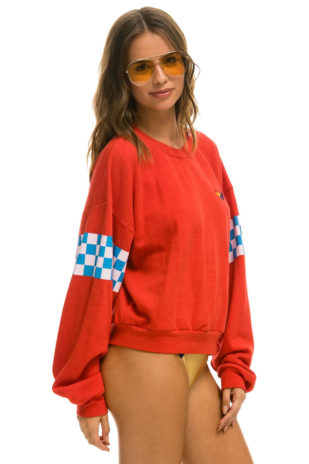 Classic CHECK 2 SLEEVE RELAXED CREW SWEATSHIRT - RED WHITE BLUE