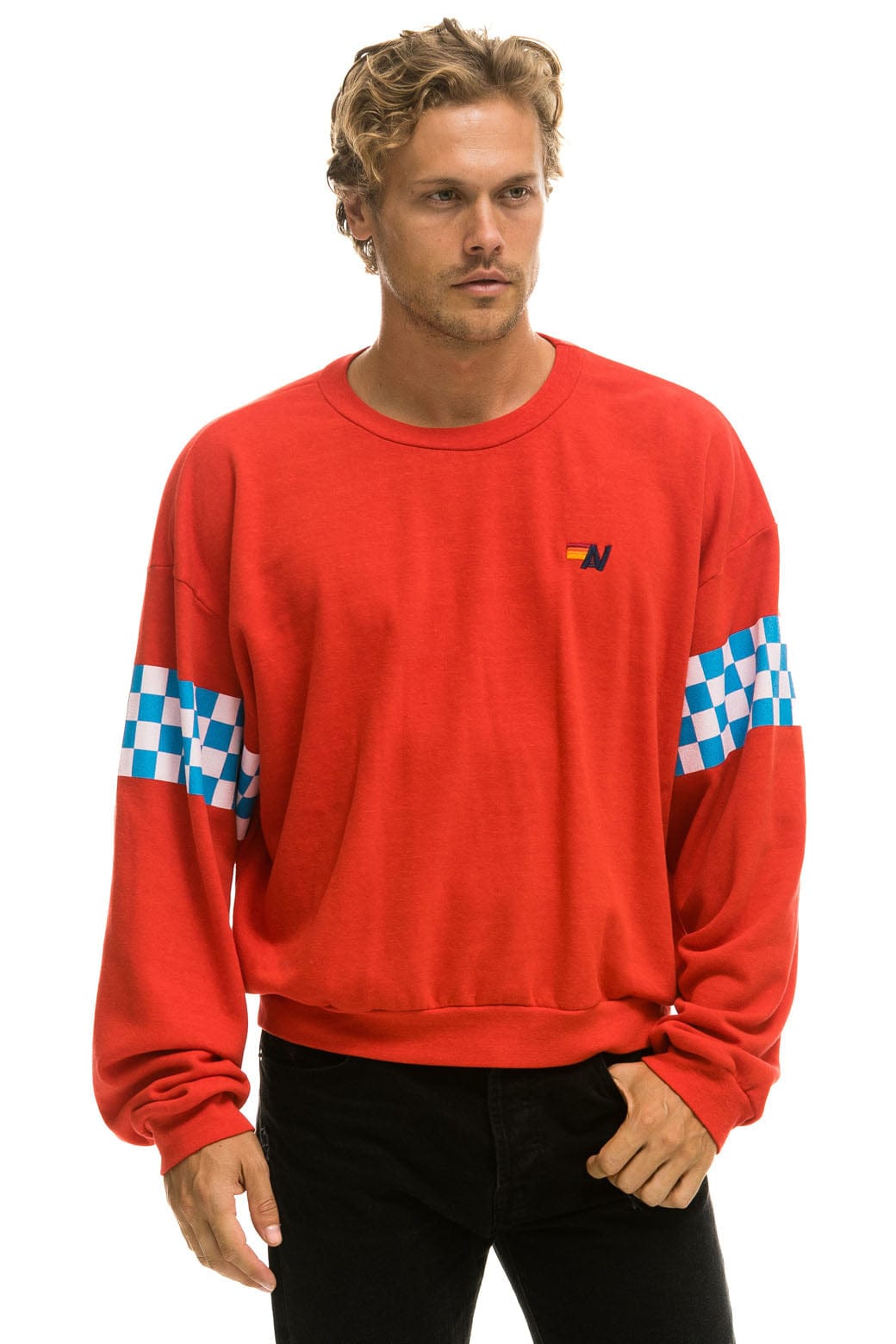 Classic CHECK 2 SLEEVE RELAXED CREW SWEATSHIRT - RED WHITE BLUE