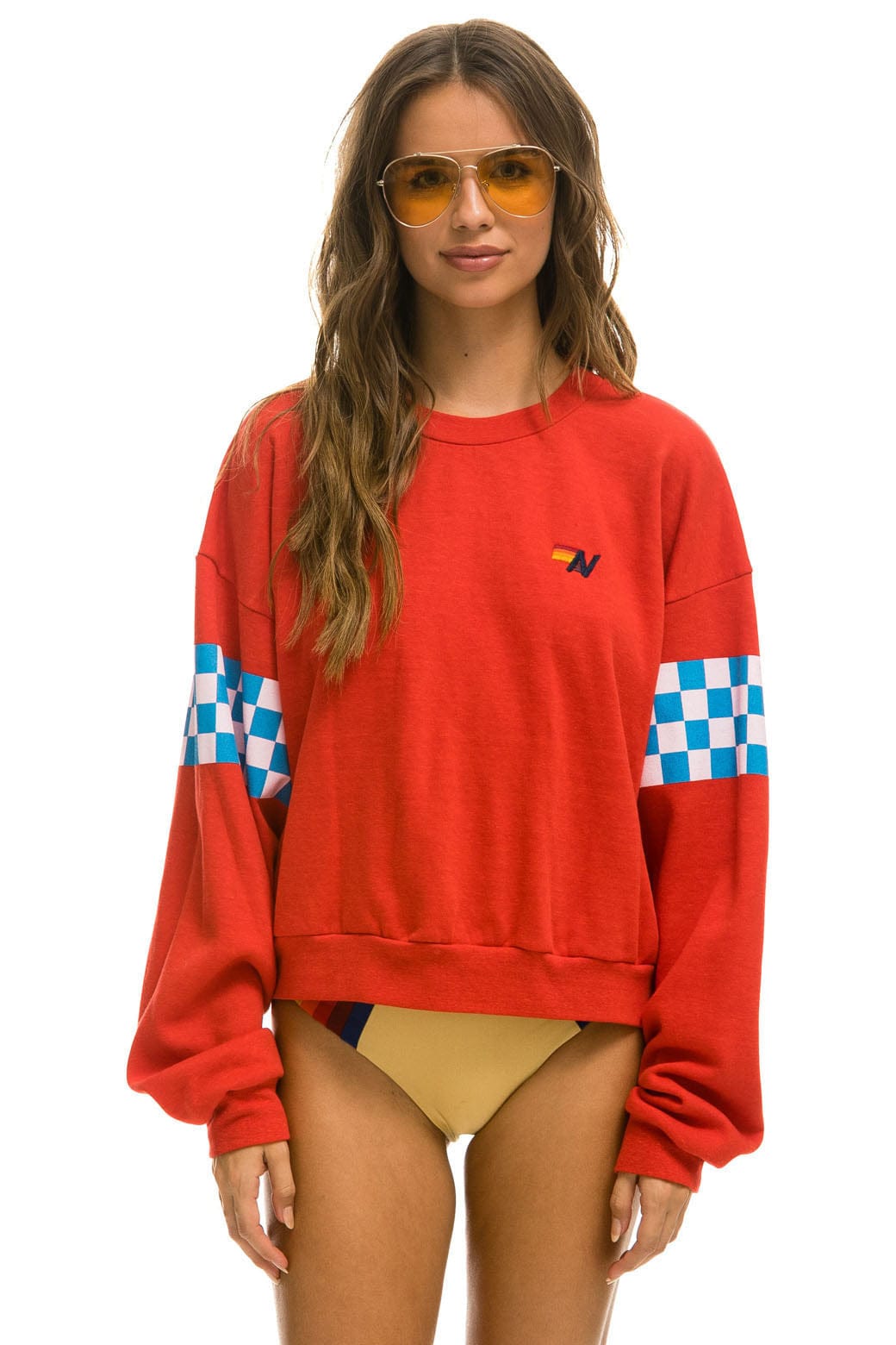Classic CHECK 2 SLEEVE RELAXED CREW SWEATSHIRT - RED WHITE BLUE