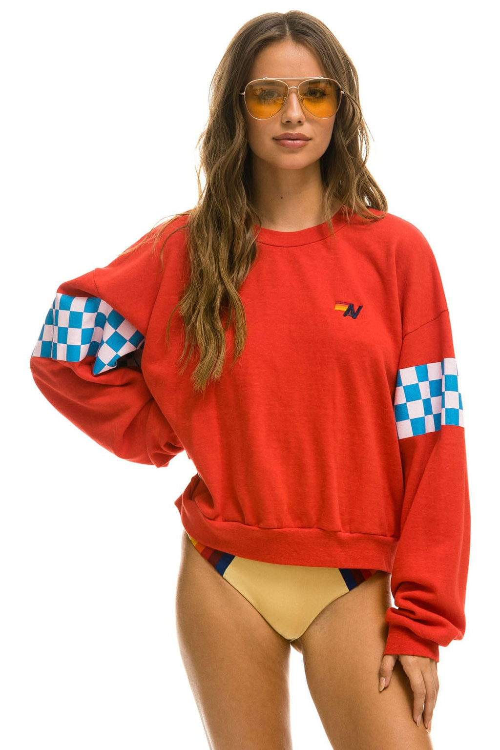 Classic CHECK 2 SLEEVE RELAXED CREW SWEATSHIRT - RED WHITE BLUE