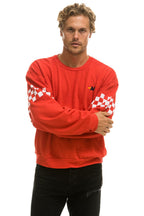 Classic CHECK 2 SLEEVE RELAXED CREW SWEATSHIRT - RED WHITE