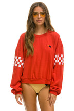 Classic CHECK 2 SLEEVE RELAXED CREW SWEATSHIRT - RED WHITE
