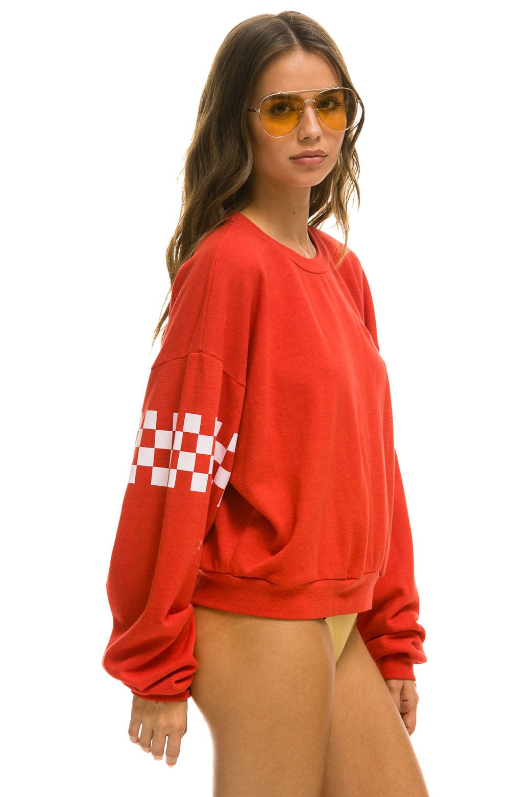 Classic CHECK 2 SLEEVE RELAXED CREW SWEATSHIRT - RED WHITE