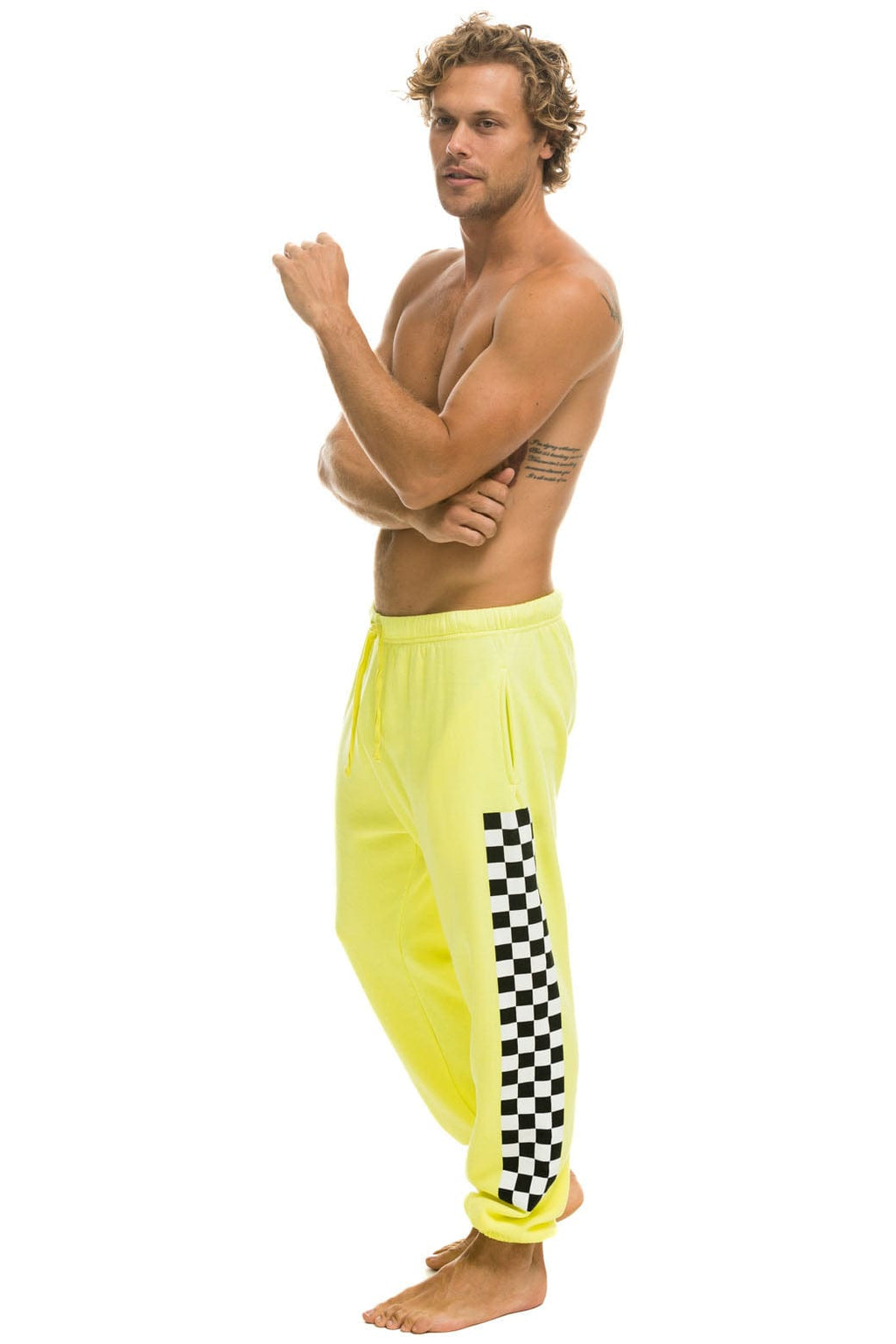 Classic CHECK LEG SWEATPANTS - NEON YELLOW