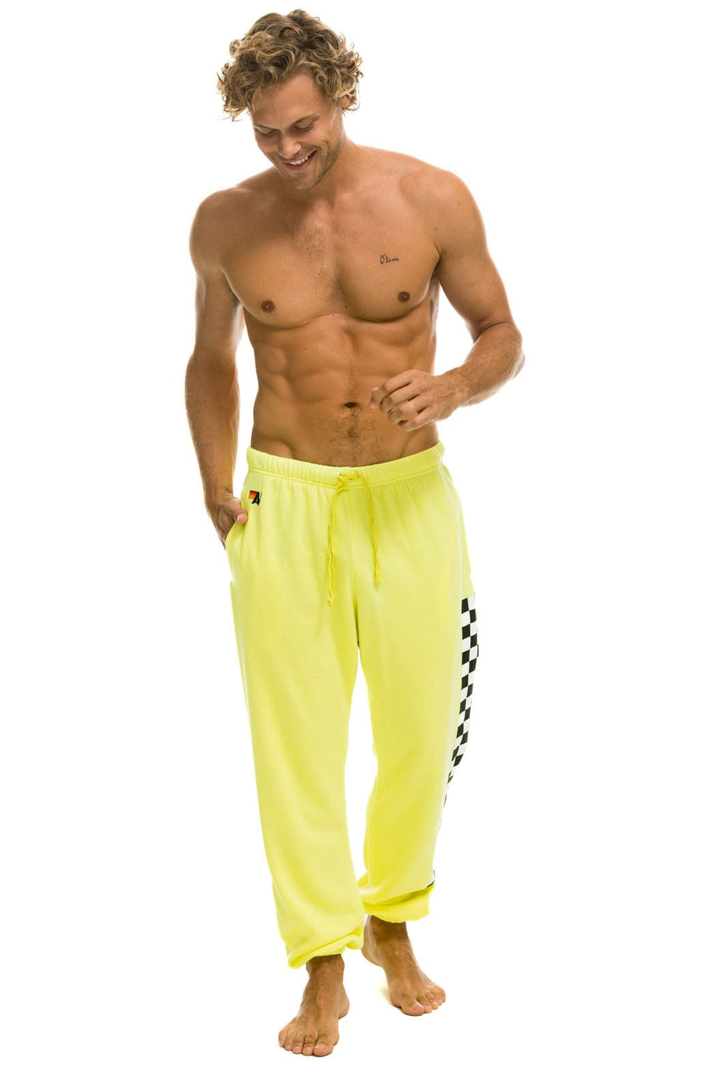 Classic CHECK LEG SWEATPANTS - NEON YELLOW