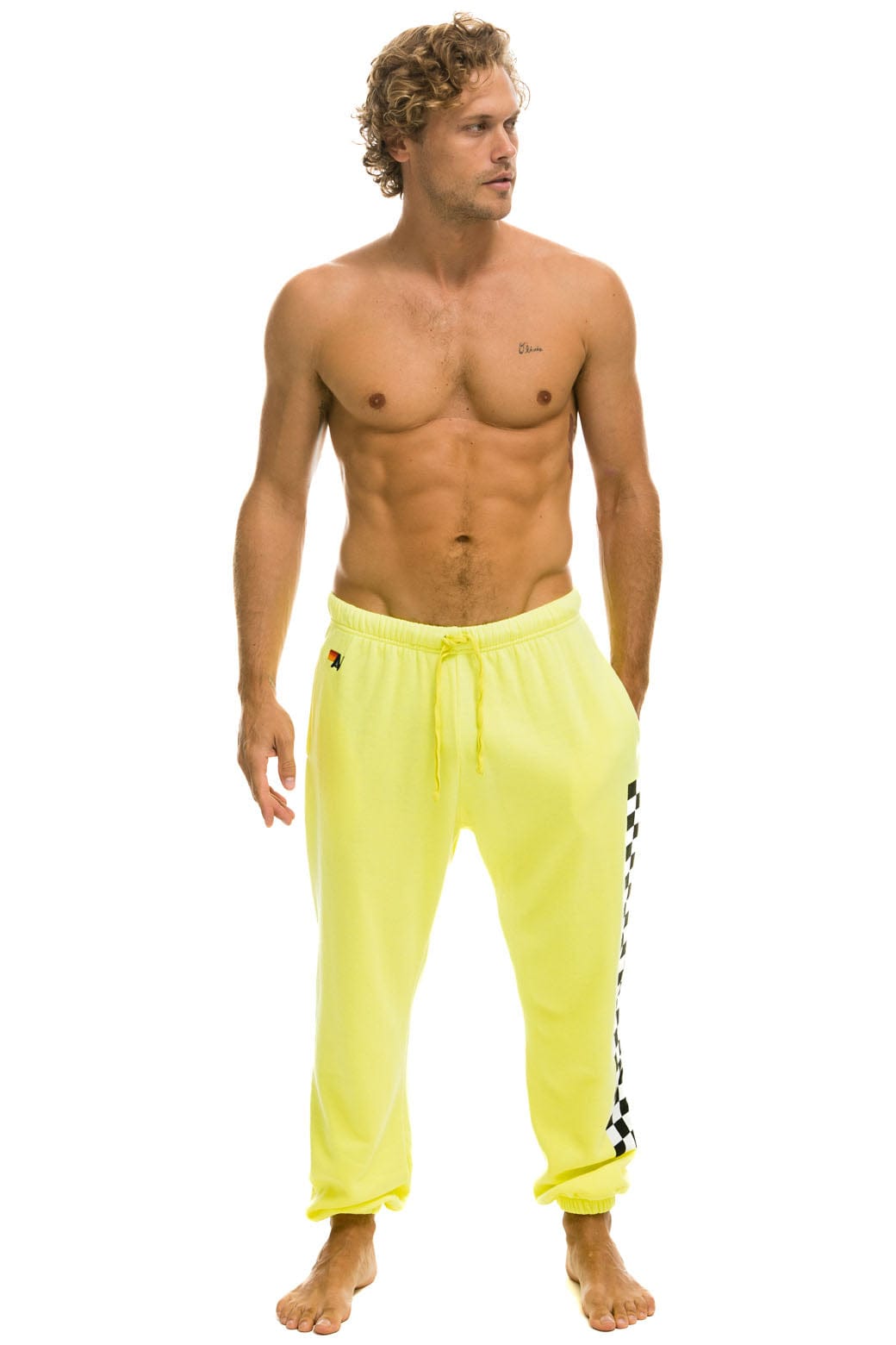 Classic CHECK LEG SWEATPANTS - NEON YELLOW