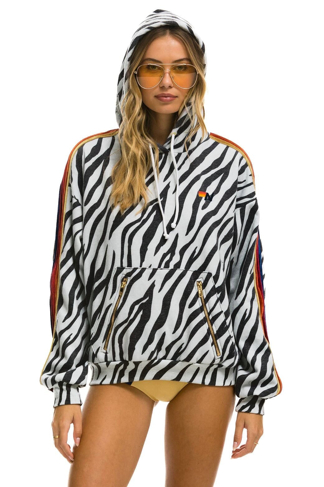 Classic CLASSIC RELAXED PULLOVER HOODIE WITH ZIPPER POCKETS - ZEBRA