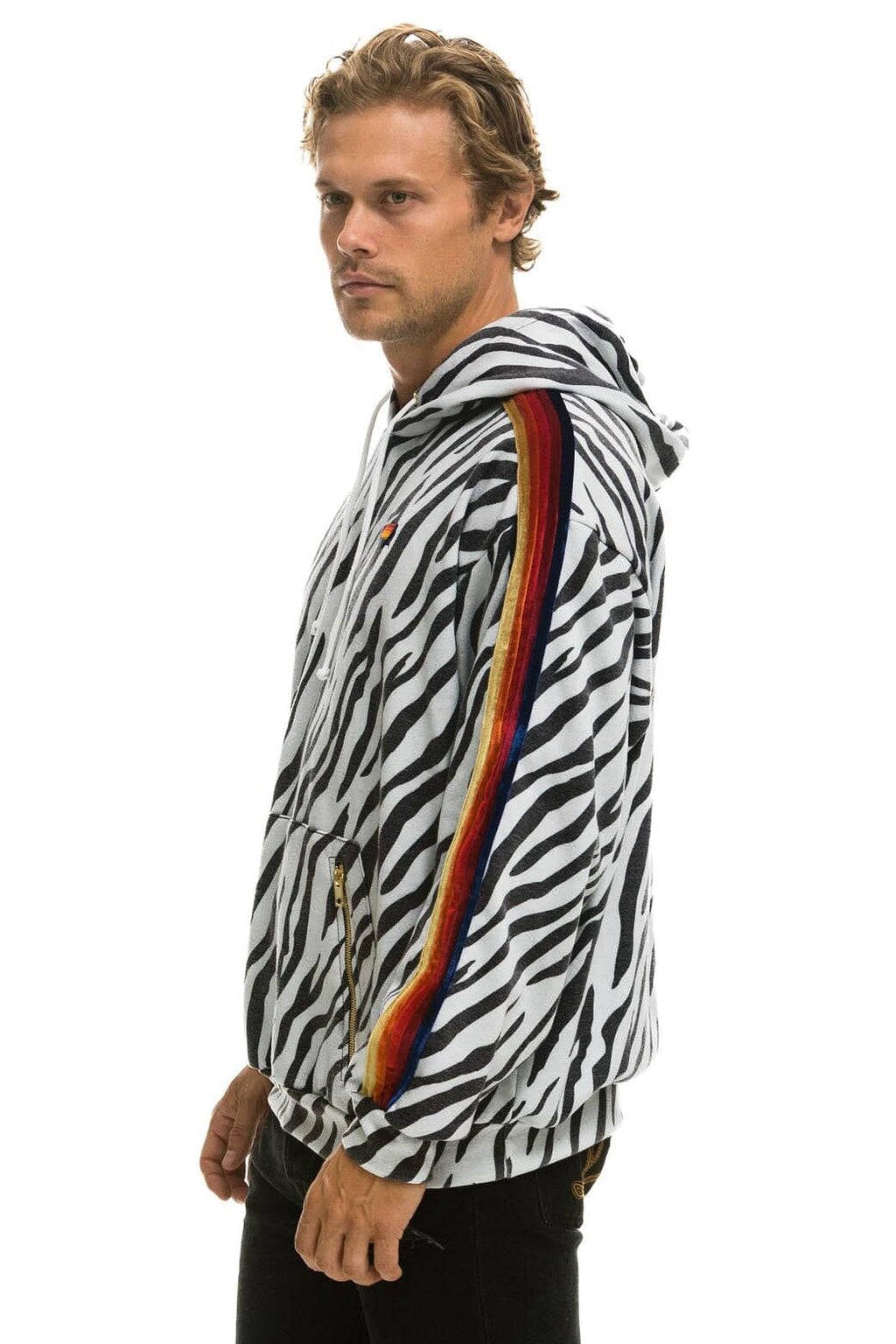 Classic CLASSIC RELAXED PULLOVER HOODIE WITH ZIPPER POCKETS - ZEBRA