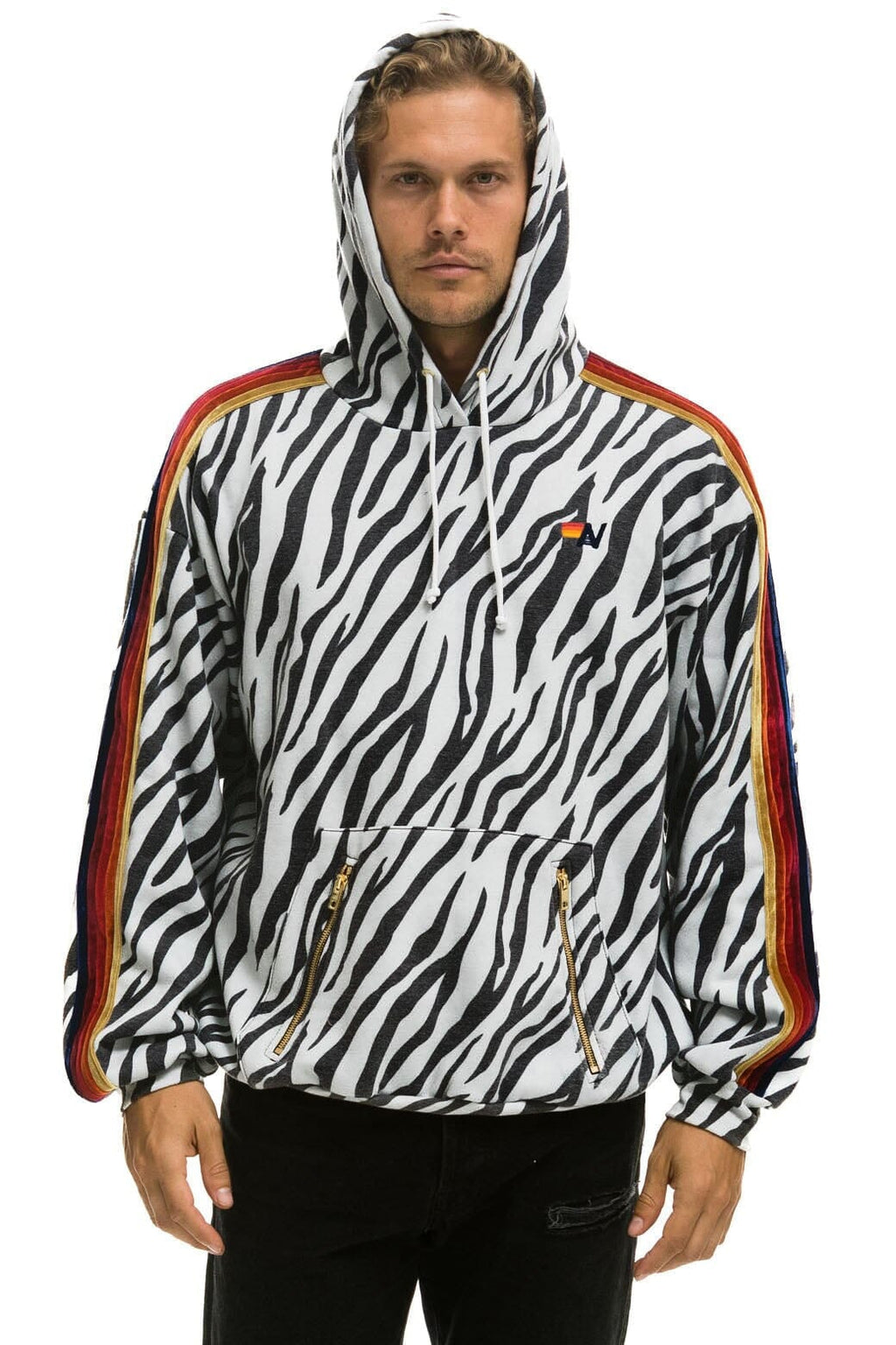 Classic CLASSIC RELAXED PULLOVER HOODIE WITH ZIPPER POCKETS - ZEBRA