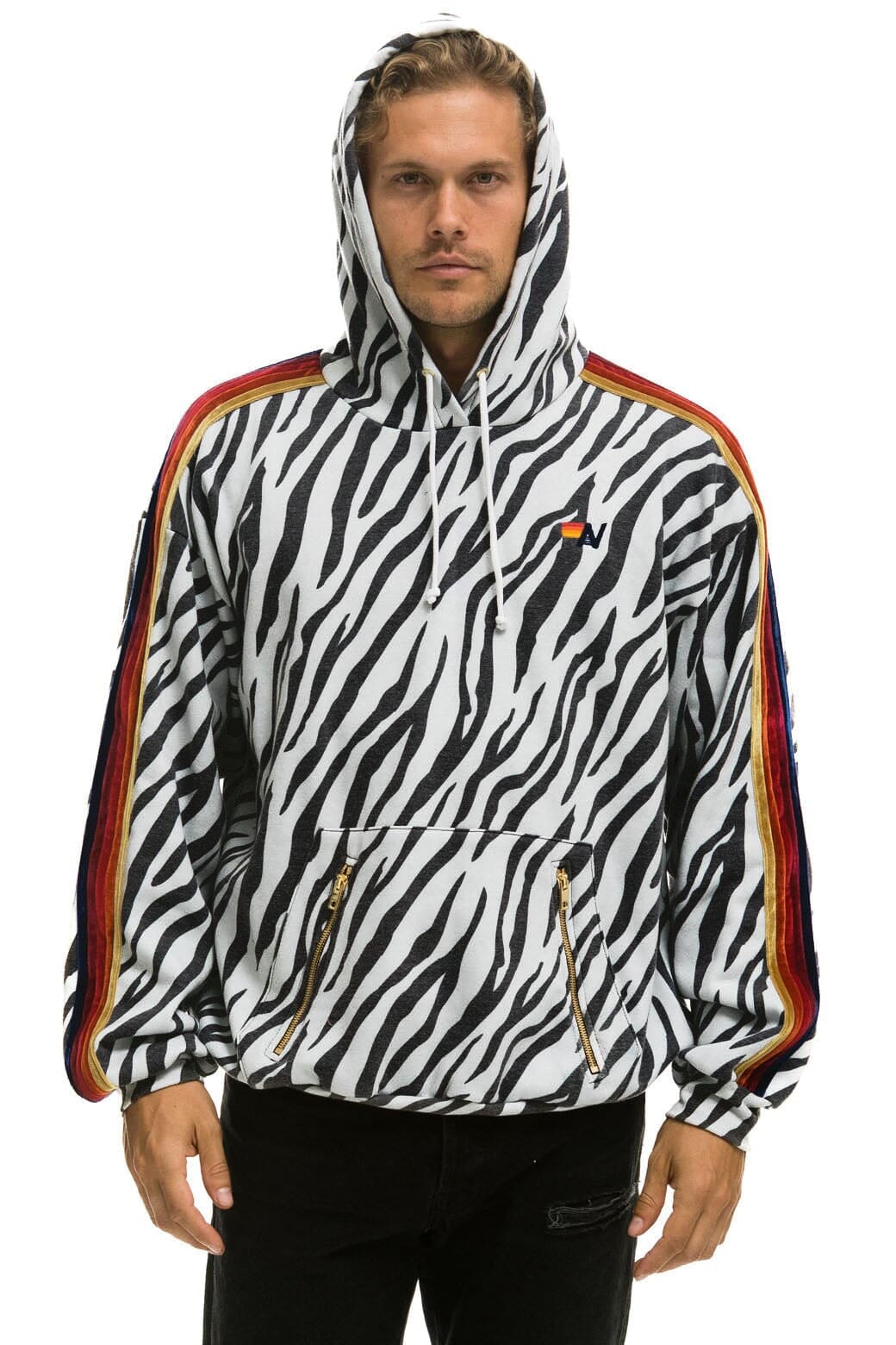 Classic CLASSIC RELAXED PULLOVER HOODIE WITH ZIPPER POCKETS - ZEBRA