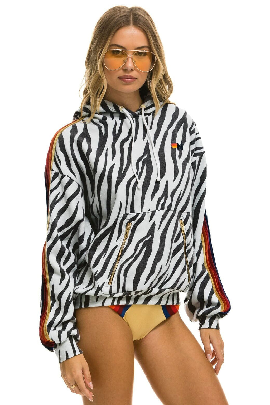 Classic CLASSIC RELAXED PULLOVER HOODIE WITH ZIPPER POCKETS - ZEBRA