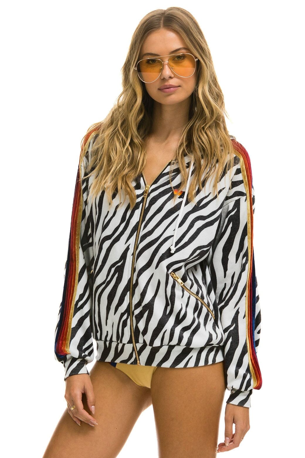 Classic CLASSIC RELAXED ZIP HOODIE WITH POCKETS - ZEBRA