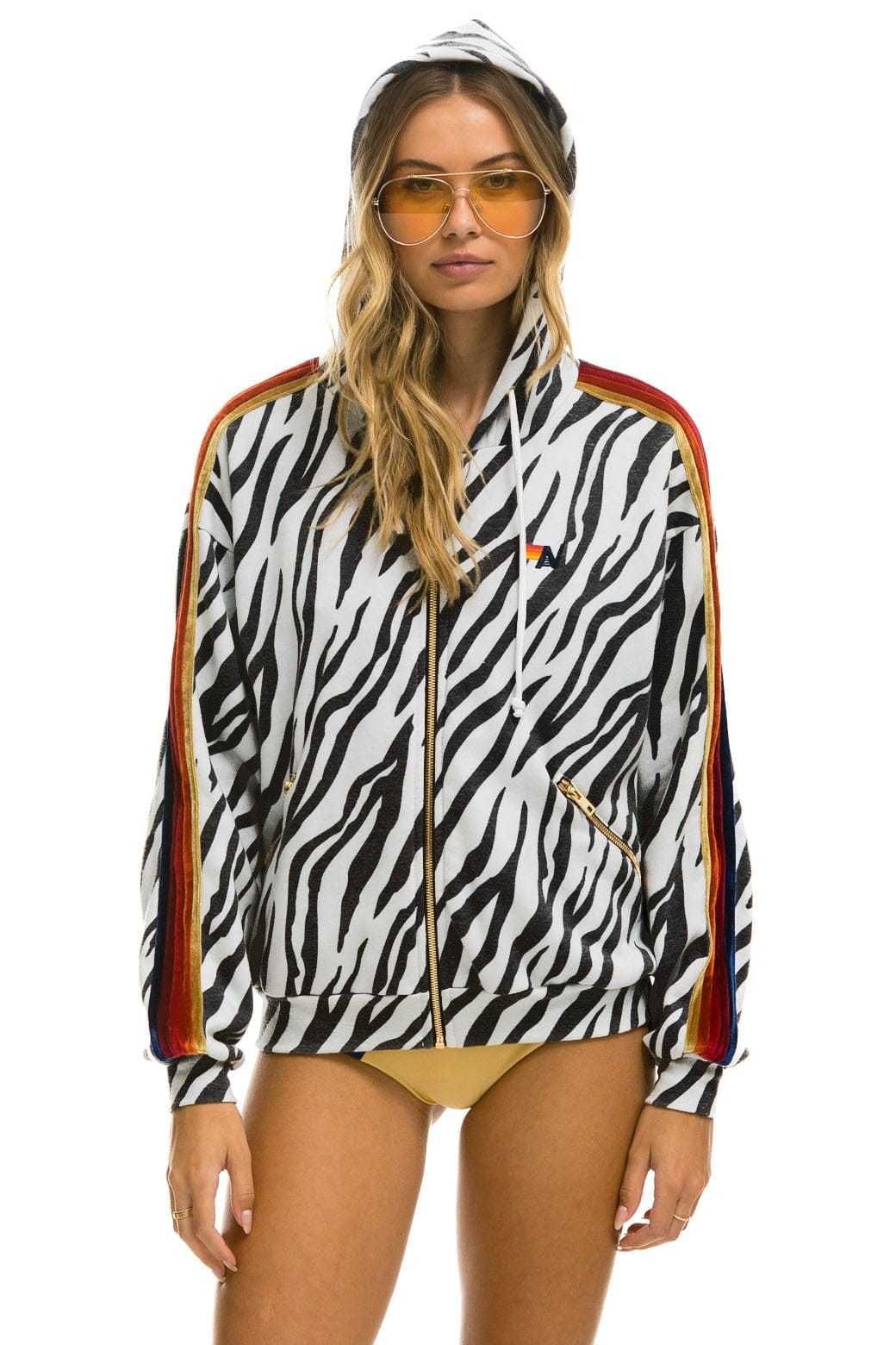 Classic CLASSIC RELAXED ZIP HOODIE WITH POCKETS - ZEBRA