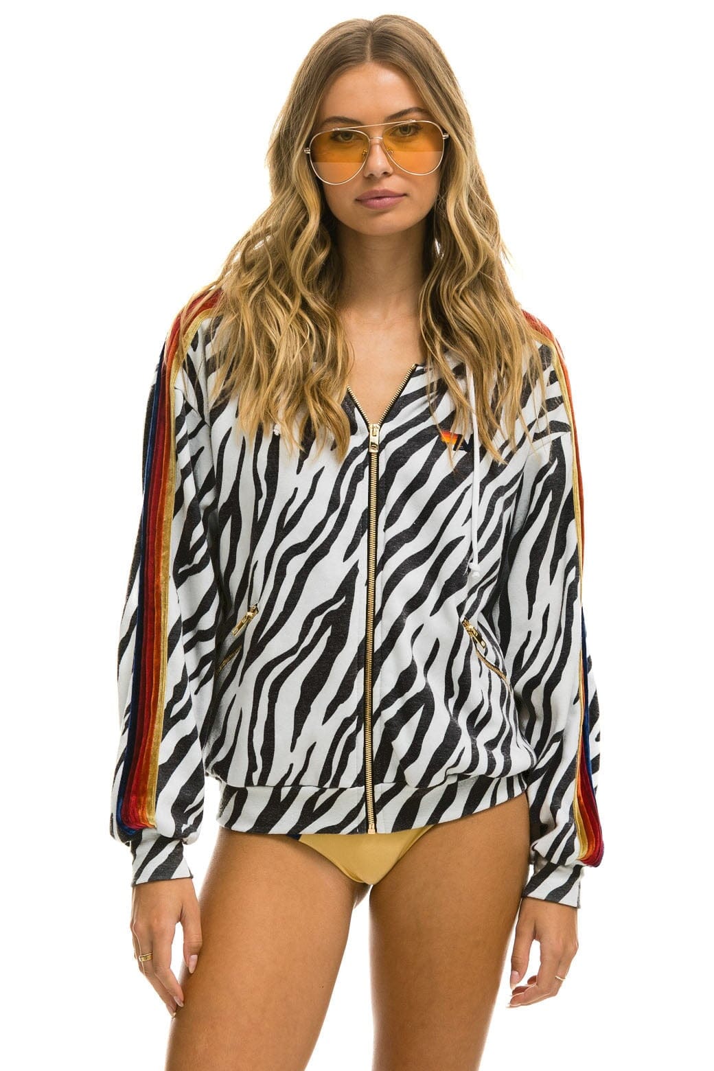 Classic CLASSIC RELAXED ZIP HOODIE WITH POCKETS - ZEBRA
