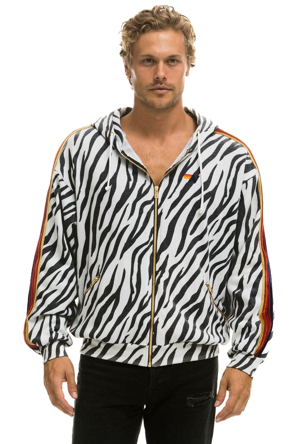 Classic CLASSIC RELAXED ZIP HOODIE WITH POCKETS - ZEBRA