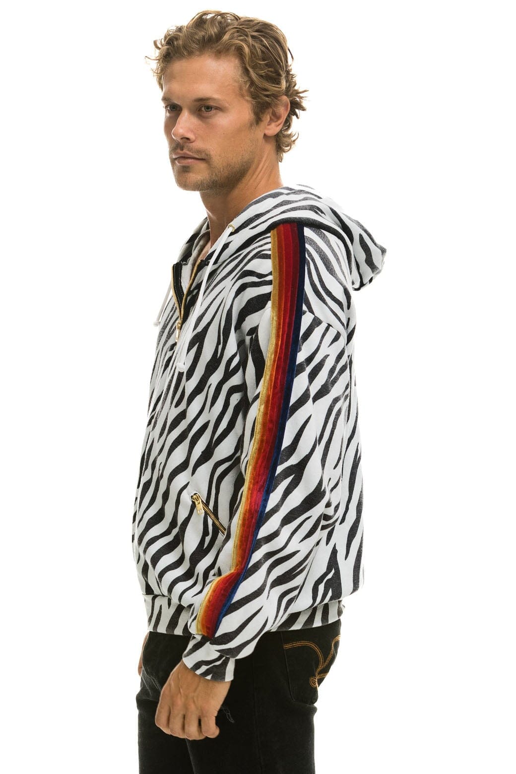 Classic CLASSIC RELAXED ZIP HOODIE WITH POCKETS - ZEBRA