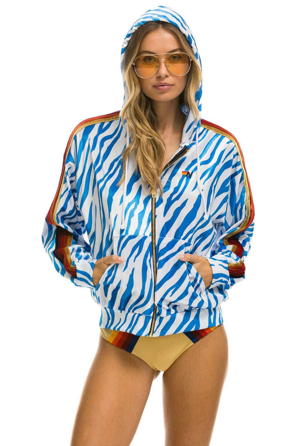 Classic CLASSIC VELVET RELAXED ZIP HOODIE - BLUE TIGER