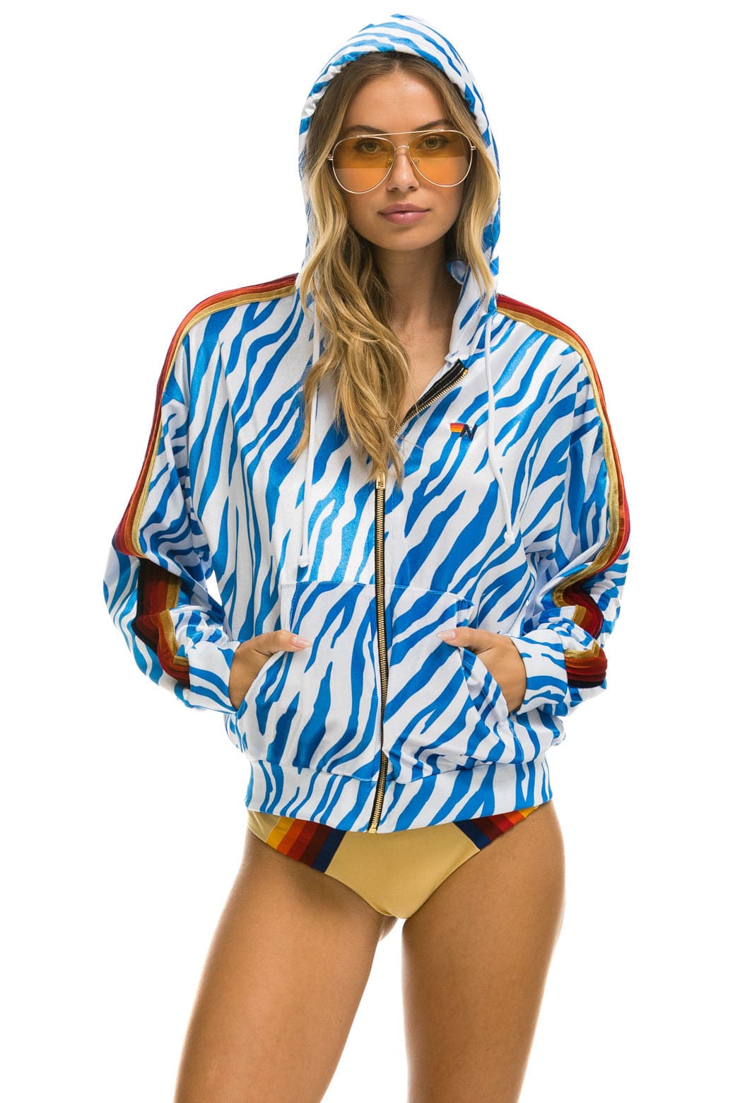 Classic CLASSIC VELVET RELAXED ZIP HOODIE - BLUE TIGER