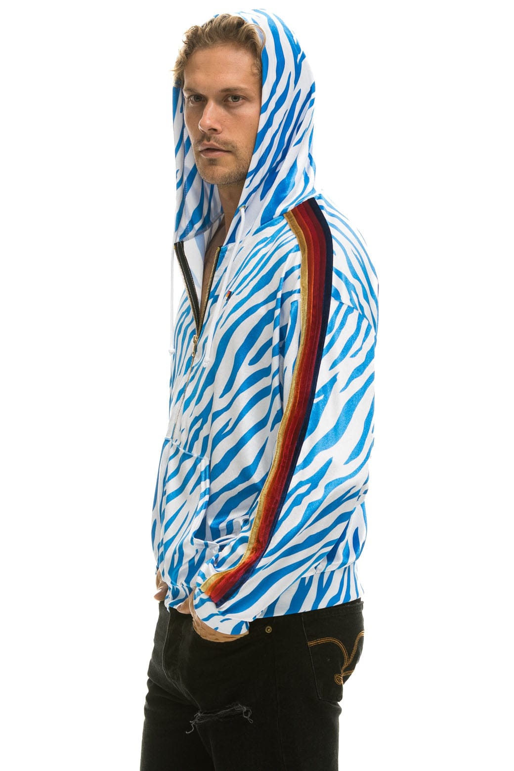 Classic CLASSIC VELVET RELAXED ZIP HOODIE - BLUE TIGER